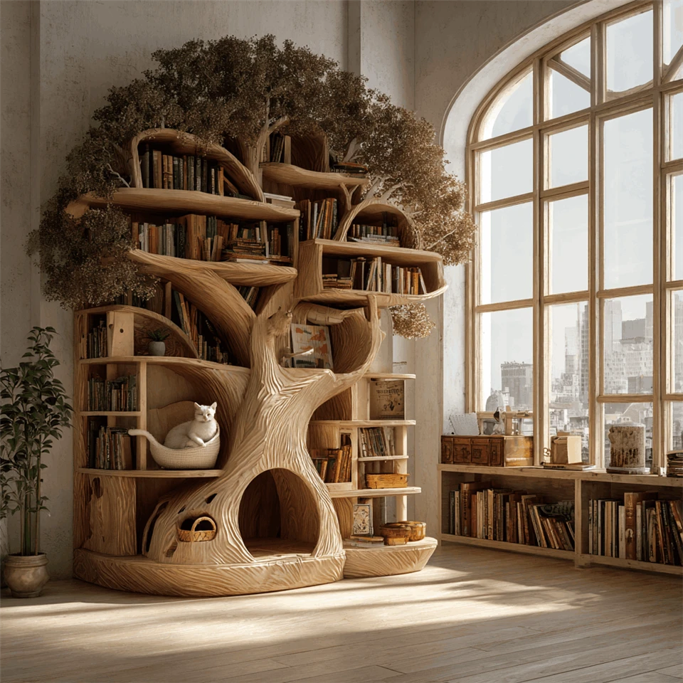 2-in-1 Tree-Shaped Cat Tree & Bookshelf factory